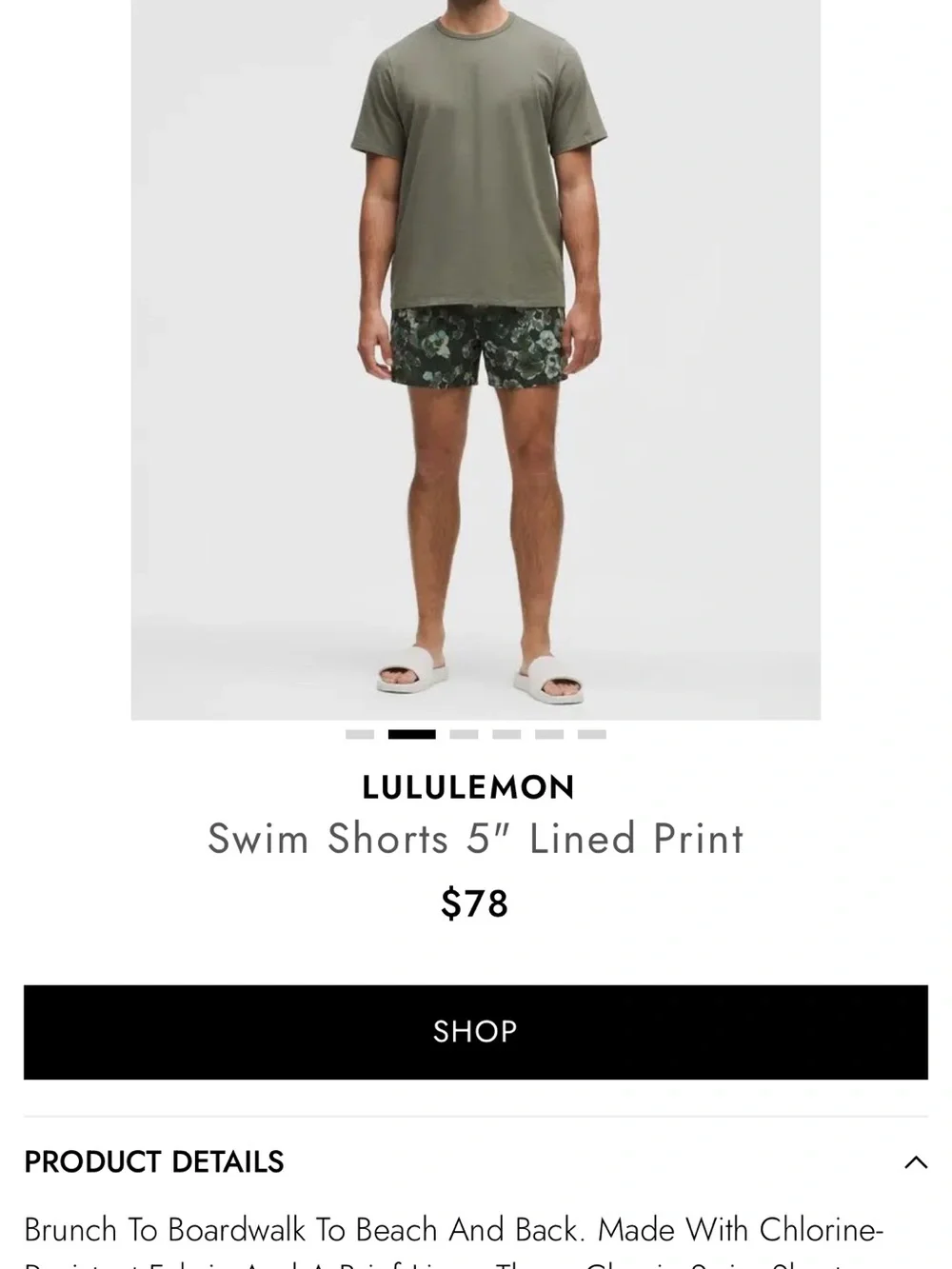 lululemon athletica Olive Green Floral Swim Trunks